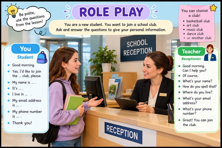 Ролевая игра: ученик записывается в школьный клуб